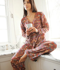 The Silky Luxe Pajama Set - Strawberry Thief in Crimson & Slate