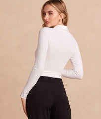The Essential Long Sleeve Collared Bodysuit - White Sand