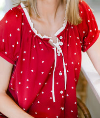 The Silky Luxe Puff Sleeve Button-Front Pajama Set - Love Dots
