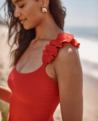 The RippleRib Ruffle One-Piece - Lava