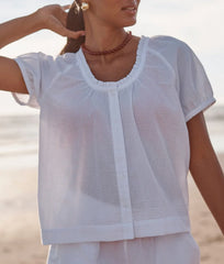 The Seersucker Puff Sleeve Top - White Sand