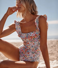 The Ruffle Seaway Square Neck One-Piece - Bouquet Parade