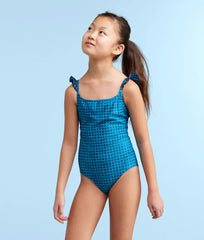 The Girls' Ruffle One Piece - Gingham in Calypso