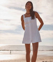 The Seersucker Button-Front Mini Dress - White Sand