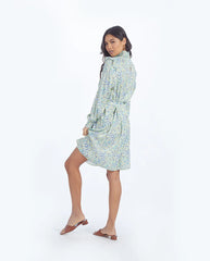 The All Dressed Up Mock Neck Dress - Painted Floral in Slate & Powder Blue