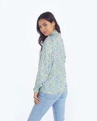 The All Dressed Up Button Up Blouse - Painted Floral in Slate & Powder Blue