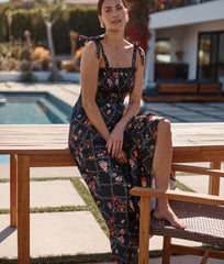 The Silky Luxe Smocked Maxi Dress - Orchard Trellis in Sea Urchin
