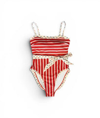 The Tie Waist Contrast Trim Oasis - Petal Stripe in Lobster & Mini Floral in Lobster & Atlantic