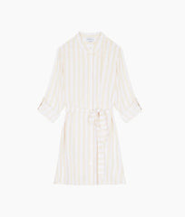 The Silky Luxe Short Effortless Shirtdress Cover-Up - Beach Stripe in Sandshell