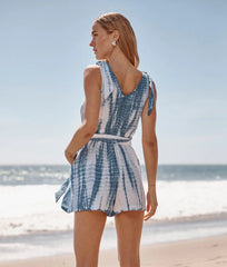 The Going Places Gauze Tie-Shoulder Romper - Summer Tie Dye