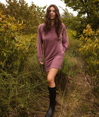 The Softest French Terry Henley Dress - Rosewood