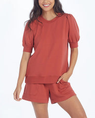 The Softest French Terry Puff Short Sleeve Top - Terracotta