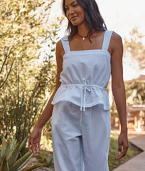 The Seersucker Cinch-Waist Tank - White Sand