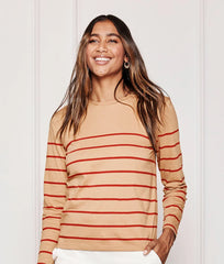 The Luxe Pima Long Sleeve Tee - Toffee & Lava Stripe