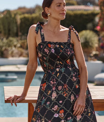 The Silky Luxe Smocked Maxi Dress - Orchard Trellis in Sea Urchin