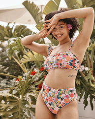 The Ruffle High Leg High Rise Bikini Bottom - Garden Party