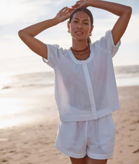 The Seersucker Puff Sleeve Top - White Sand