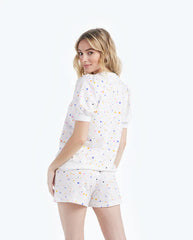 The Softest French Terry Puff Short Sleeve Top - Paint Splatter in White Sand