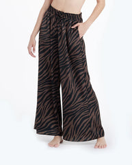 The Palazzo Pant With Ties - Modern Zebra in Chocolate & Sea Urchin