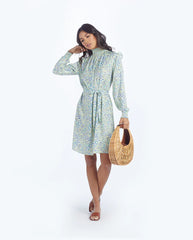The All Dressed Up Mock Neck Dress - Painted Floral in Slate & Powder Blue