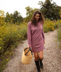 The Softest French Terry Henley Dress - Rosewood