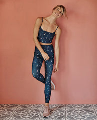 The Midi Sports Bra Tank Top - Small Scatter Stars in Deep Sea