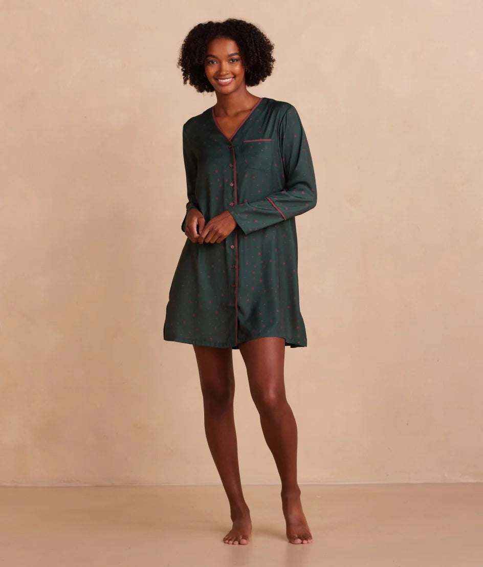 The Cloud 9 Boyfriend Sleep Shirt - Celestial Dot in Eden & Rosewood