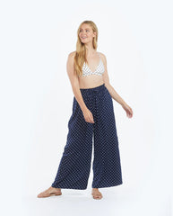 The Palazzo Pant With Ties - Square Dot in Deep Sea & White Sand