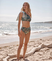 The Bow-Shoulder Ruched Sidestroke Bikini Top - Bower in Seaglass & Watermelon