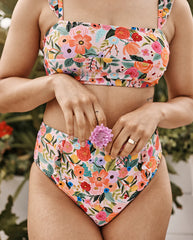 The Ruffle High Leg High Rise Bikini Bottom - Garden Party