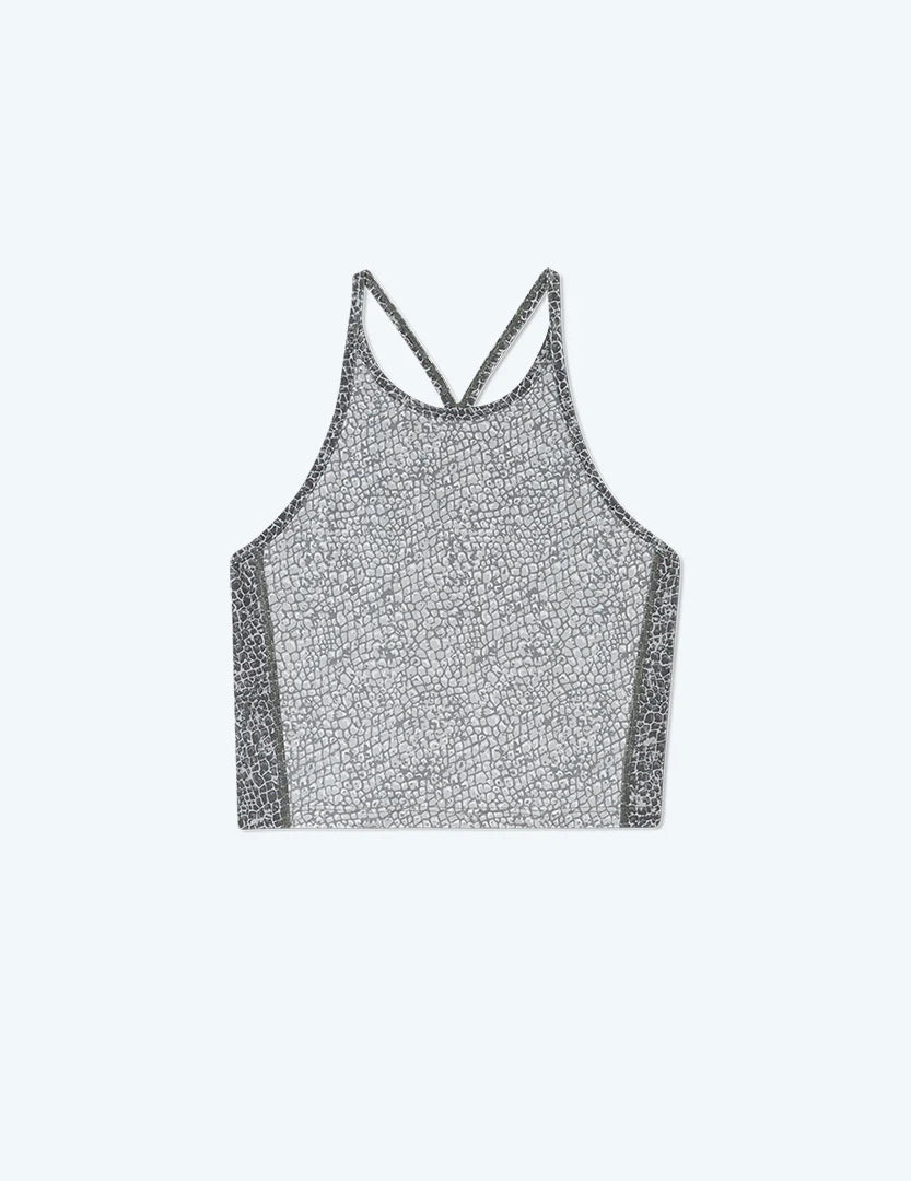 The High Neck Midi Sports Bra Tank - Modern Snake in Smoke & Ash