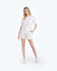 The Softest French Terry Lounge Shorts - Paint Splatter in White Sand