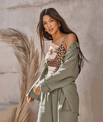 The Going Places Gauze Button-Down Camp Shirt - Agave