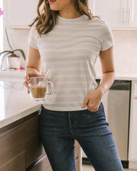 The Luxe Pima Fitted Tee - Powder Blue & White Sand Stripe