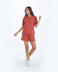 The Softest French Terry Puff Short Sleeve Top - Terracotta